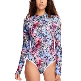 Beast Skin Art Long Sleeve One-Piece Swimsuit Rash Guard for Women - Pink