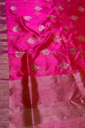 Beautiful Pink Chanderi Handloom Silk Saree