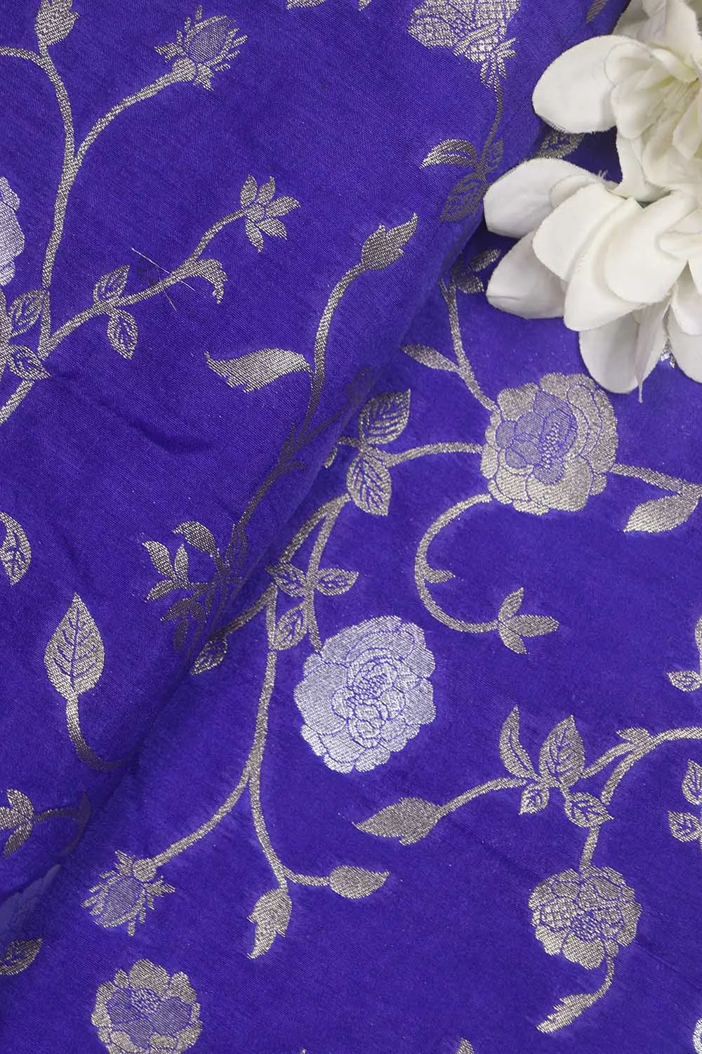 Blue Banarasi Sona Roopa Silk Fabric (1 Mtr): Luxurious Elegance for Your Creations