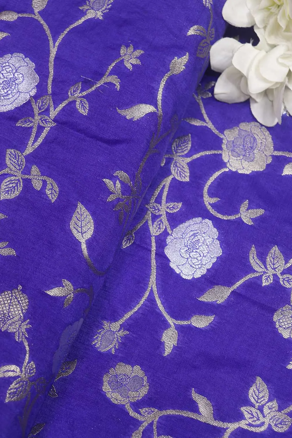 Blue Banarasi Sona Roopa Silk Fabric (1 Mtr): Luxurious Elegance for Your Creations