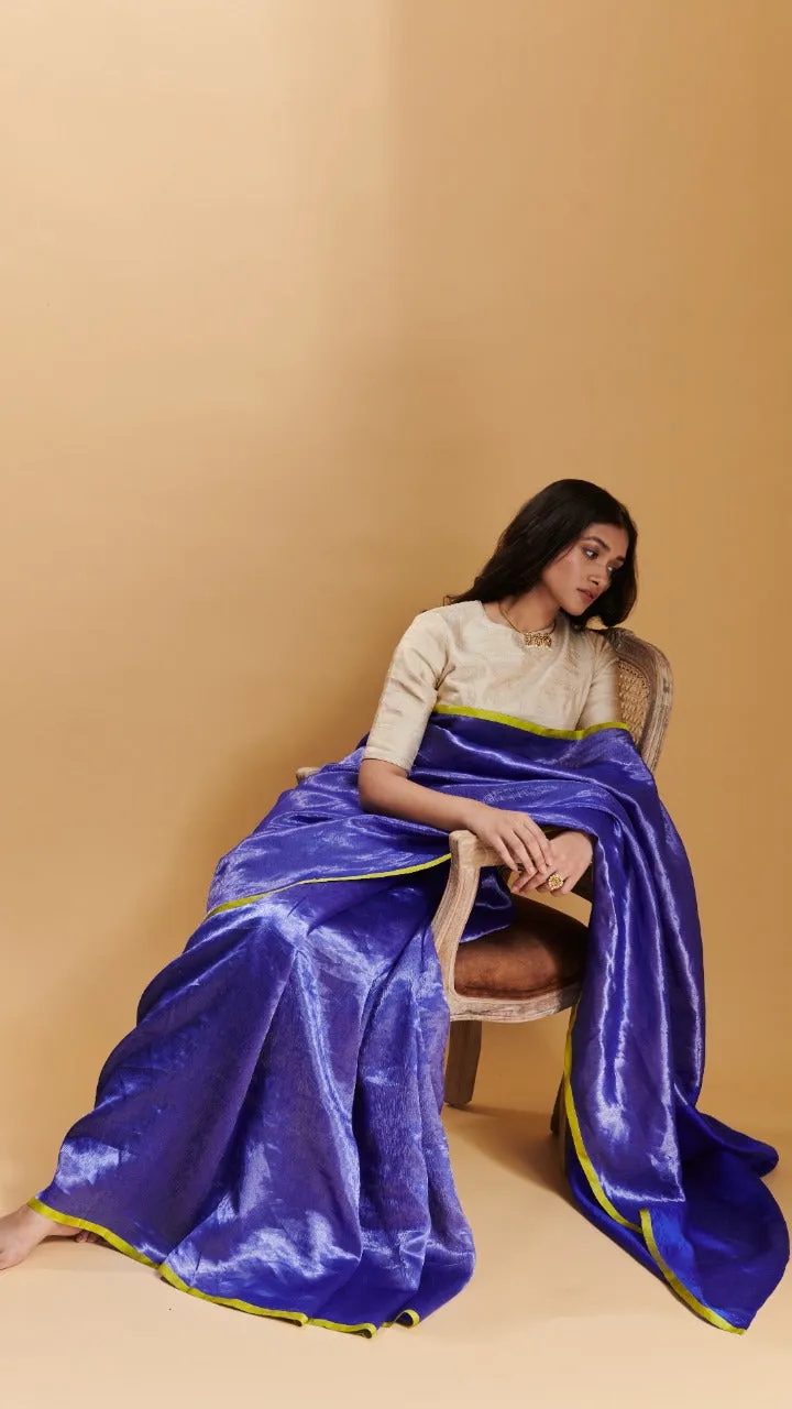 Blue Dancing Moonlight metallic mulberry silk saree