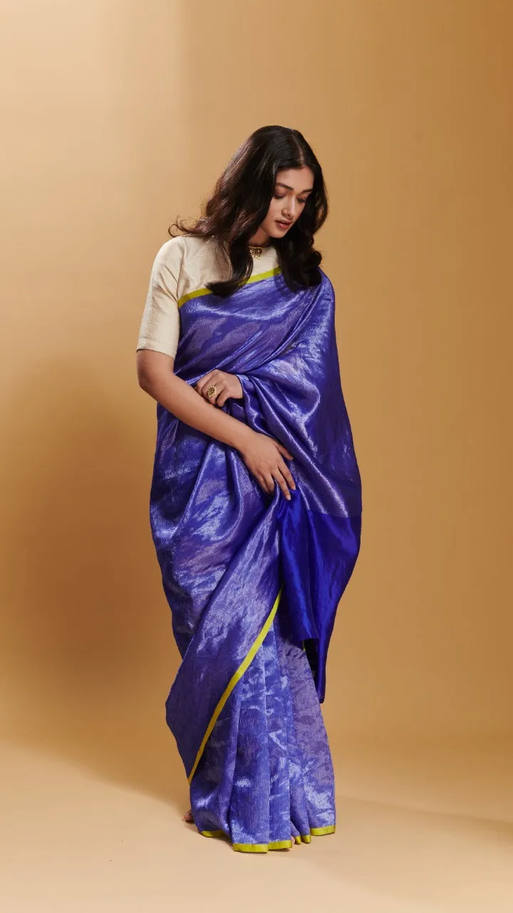 Blue Dancing Moonlight metallic mulberry silk saree