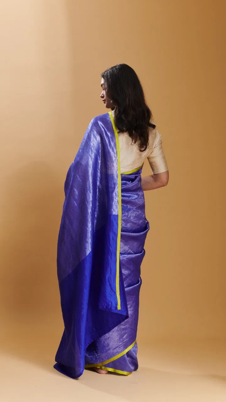 Blue Dancing Moonlight metallic mulberry silk saree