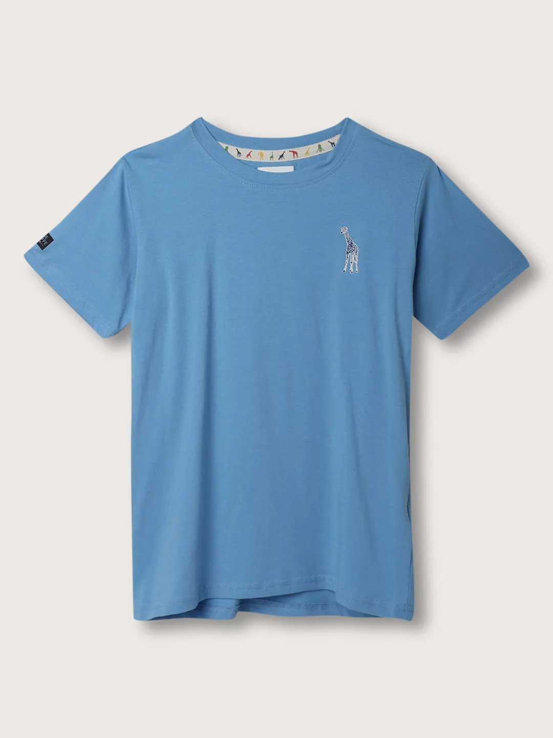 Blue Giraffe Boys Blue Solid Round Neck TShirt