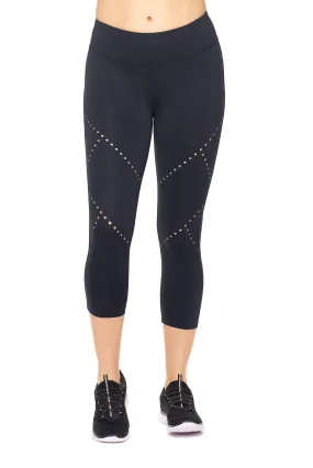 Diamond Laser Cut Performance Capri Leggings - Black