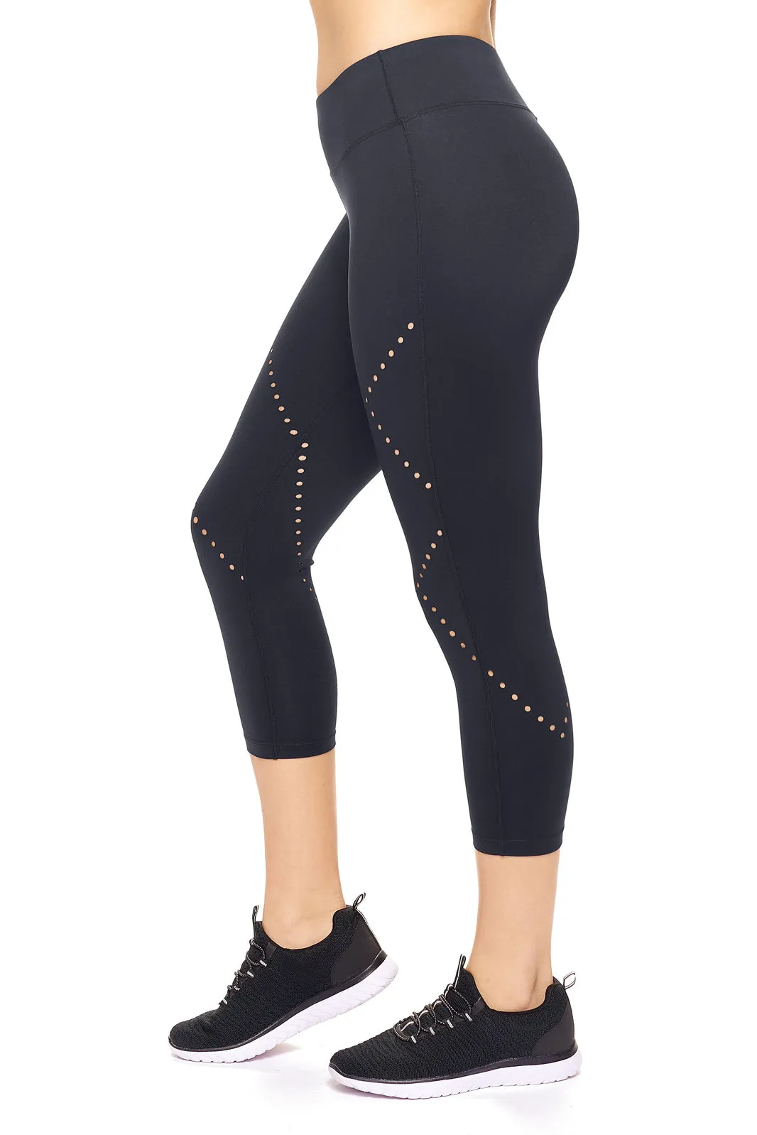 Diamond Laser Cut Performance Capri Leggings - Black