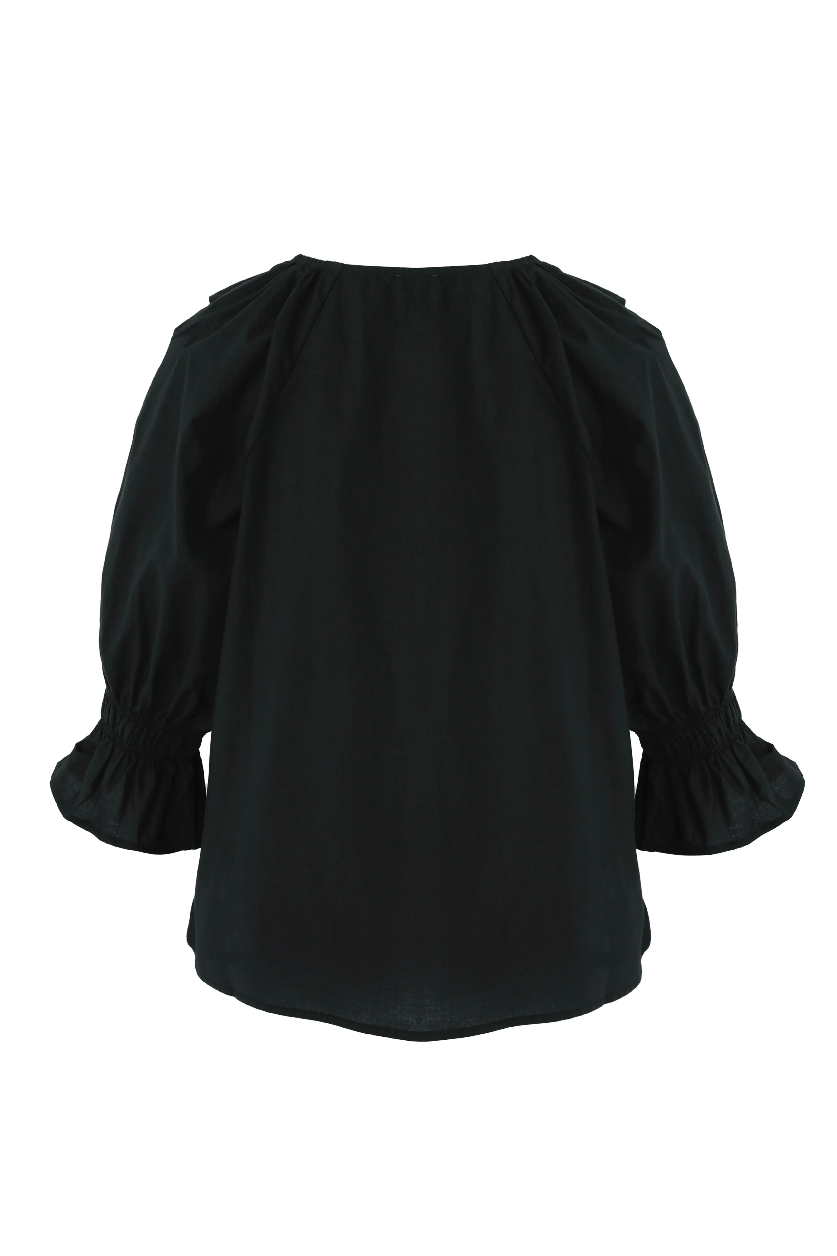 Distinctive Black Voile Ruffle Front Ss Top