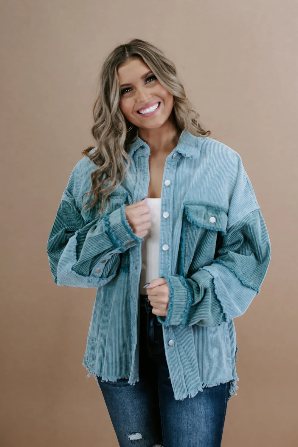 Easy Street Distressed Jacket , Blue/Teal