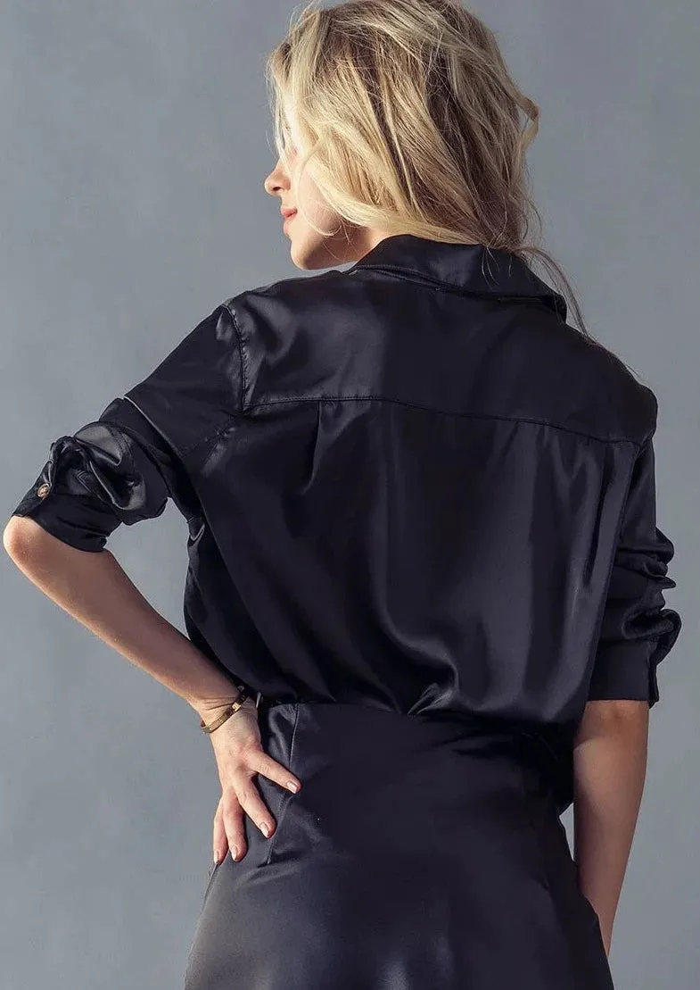 Elegant Classic Silky Button Up Blouse