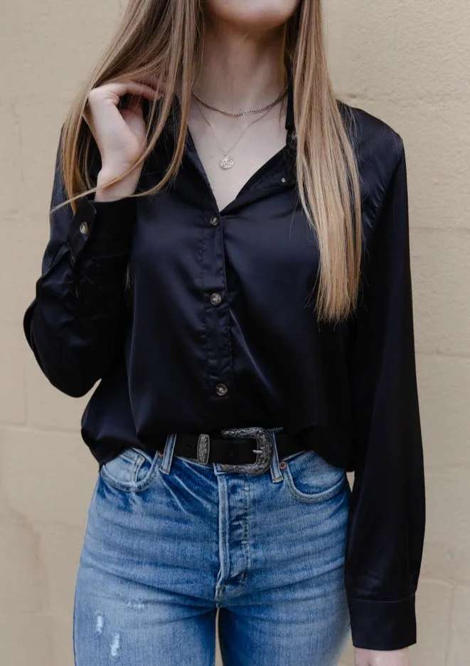 Elegant Classic Silky Button Up Blouse