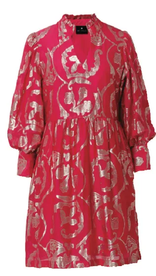 Emily Lovelock Pink Silk Viscose Lurex Dress