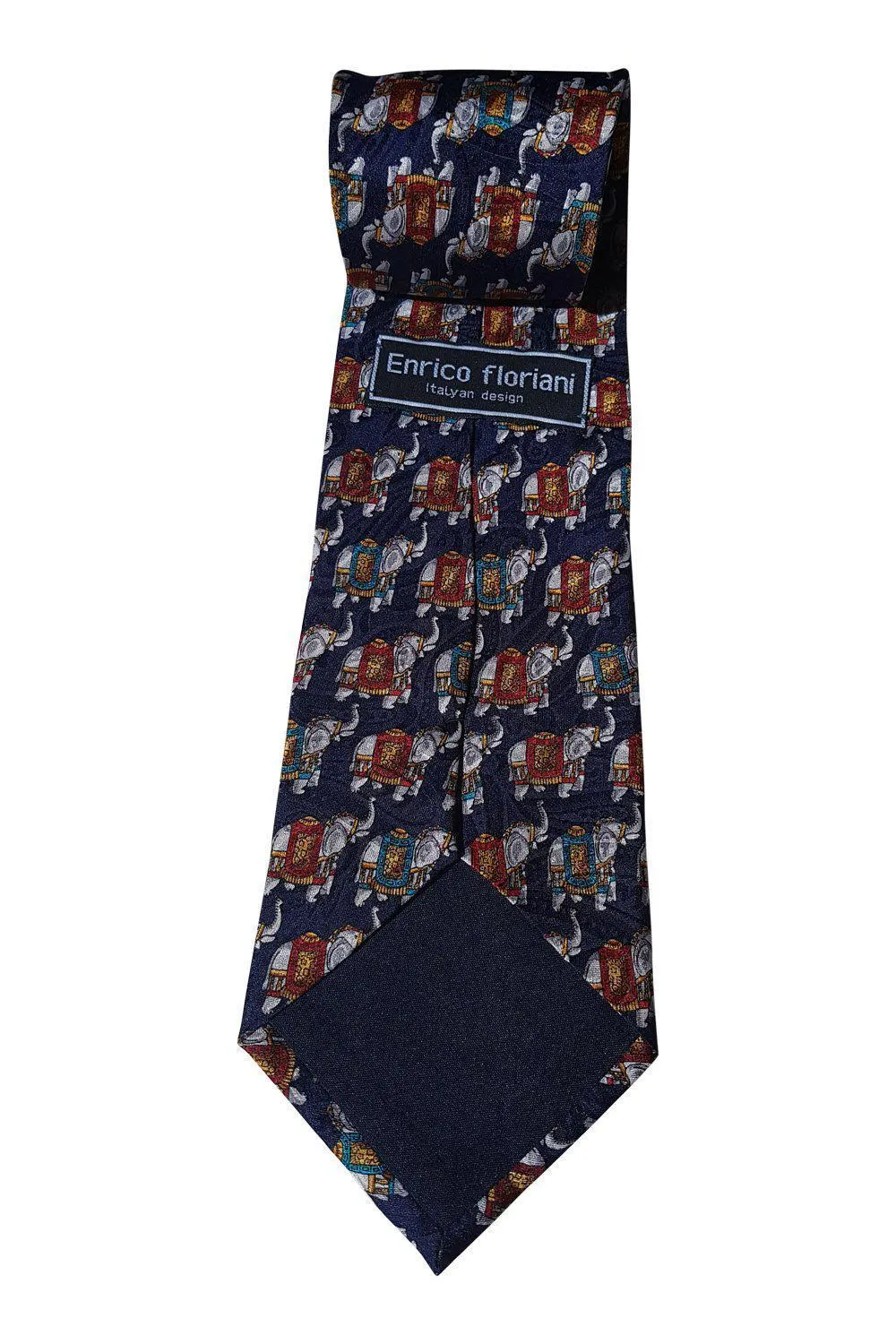 ENRICO FLORIANI Italian 100% Silk Navy Blue Elephant Print Tie (61.5")