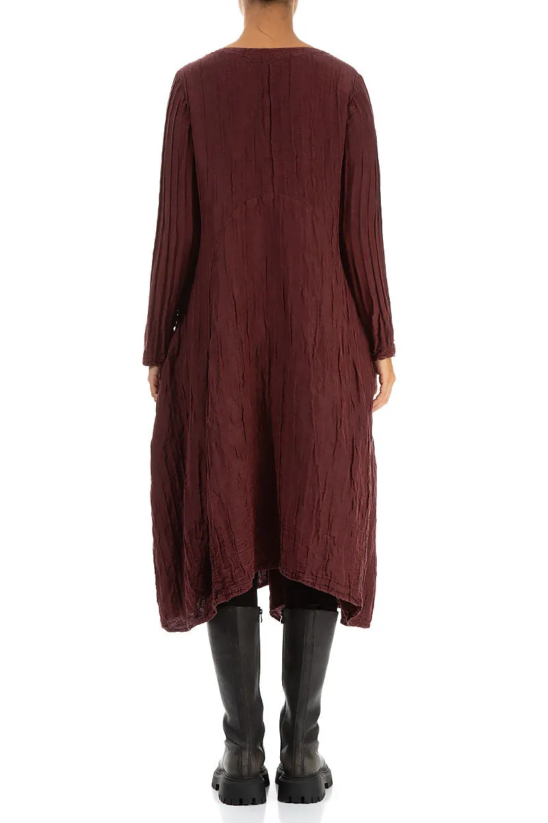 Flared Crinkled Merlot Silk Linen Dress