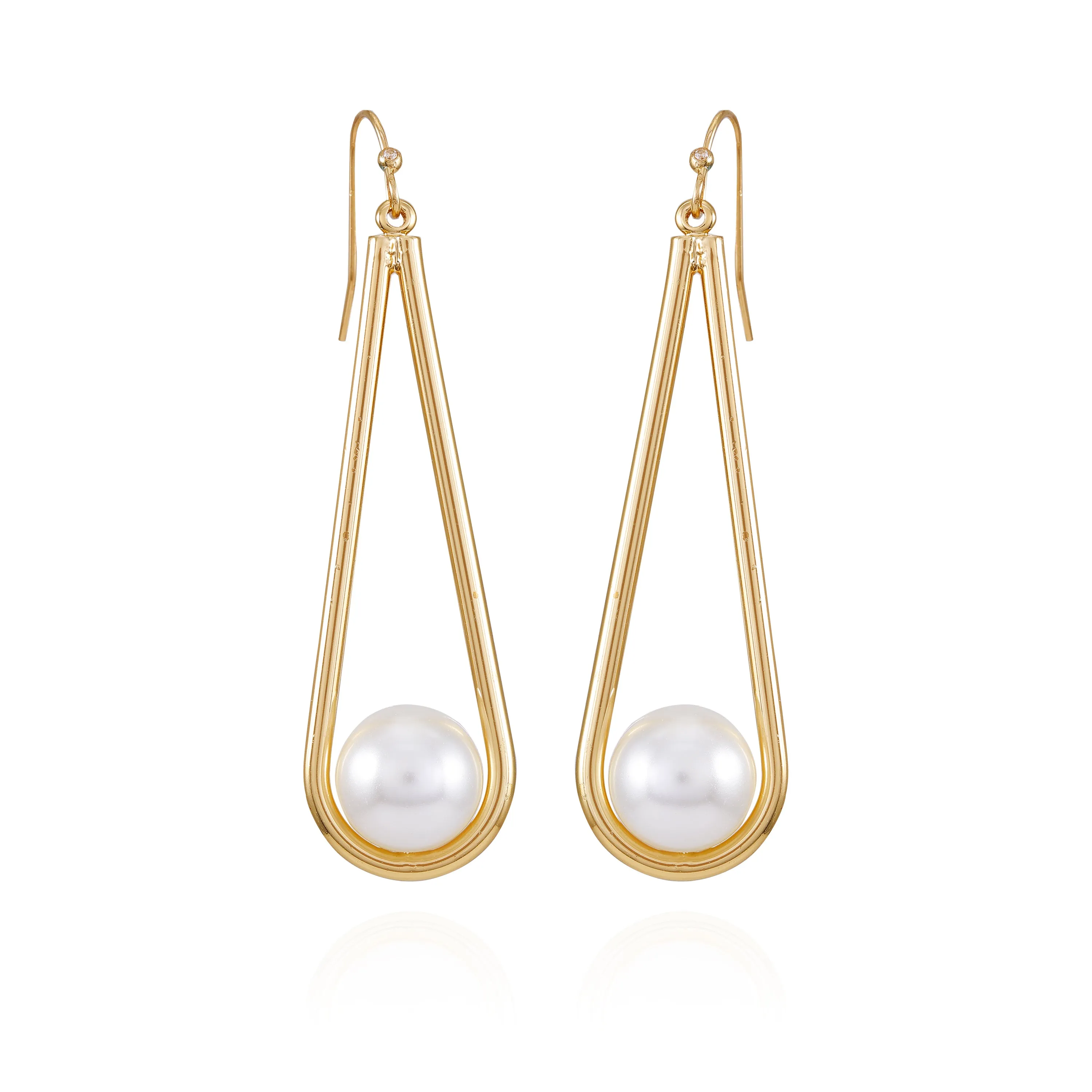 Goldtone Pearl Drop Dangle Earrings