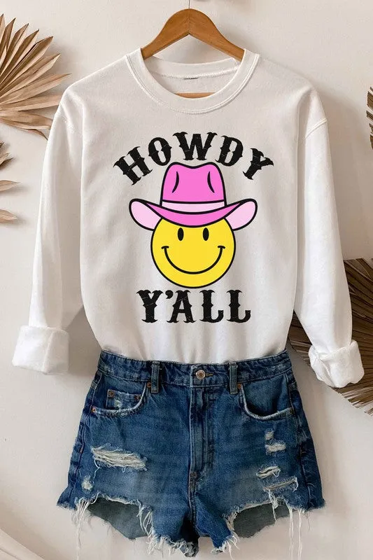 HOWDY YALL SMILEY GRAPHIC SWEATSHIRT PLUS SIZE