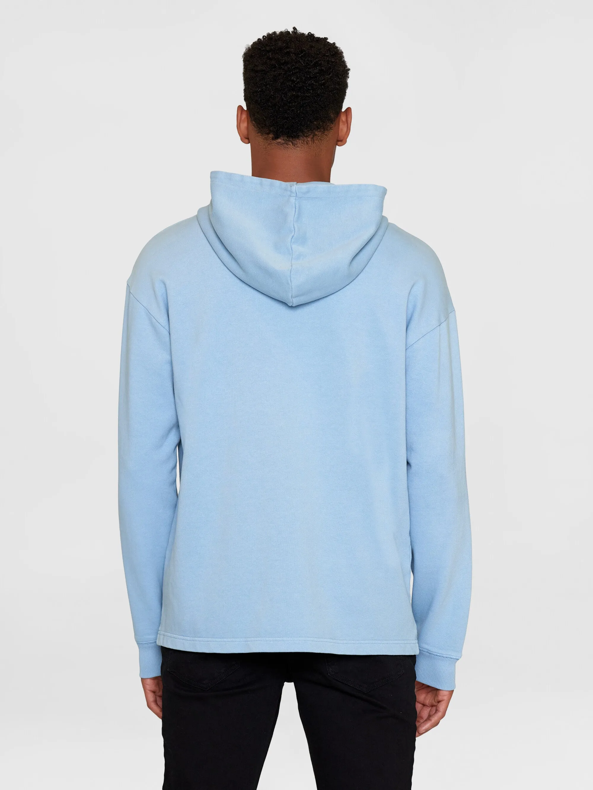 Loose fit hood sweat with logo chest print - GOTS/Vegan - Asley Blue