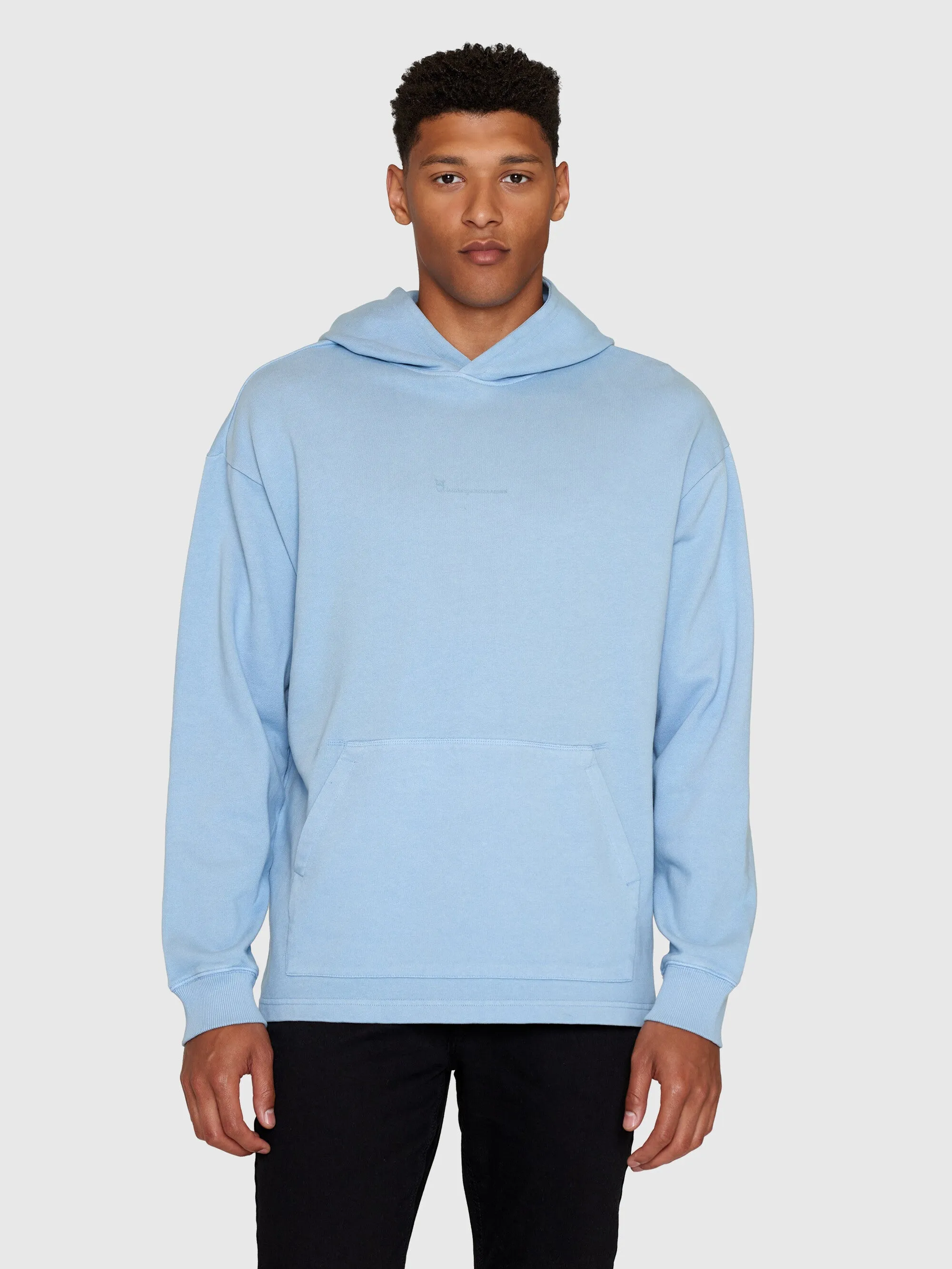 Loose fit hood sweat with logo chest print - GOTS/Vegan - Asley Blue