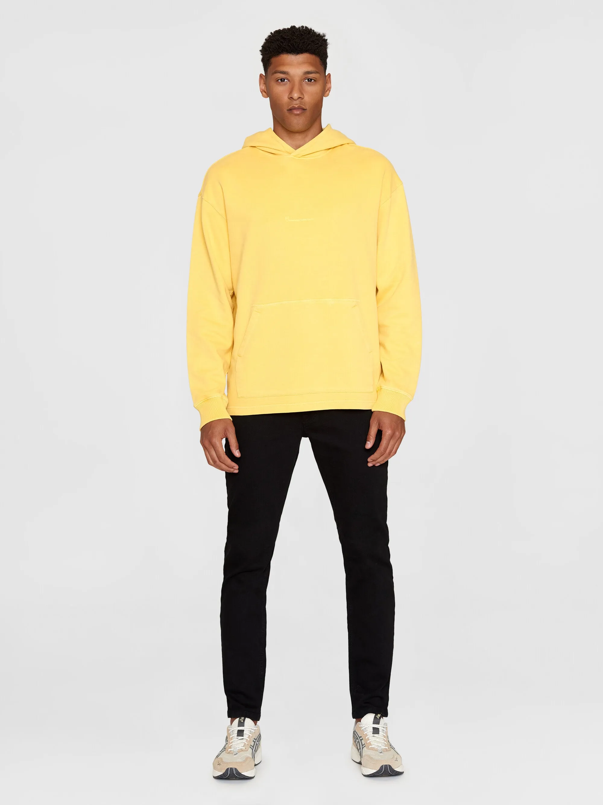 Loose fit hood sweat with logo chest print - GOTS/Vegan - Misted Yellow