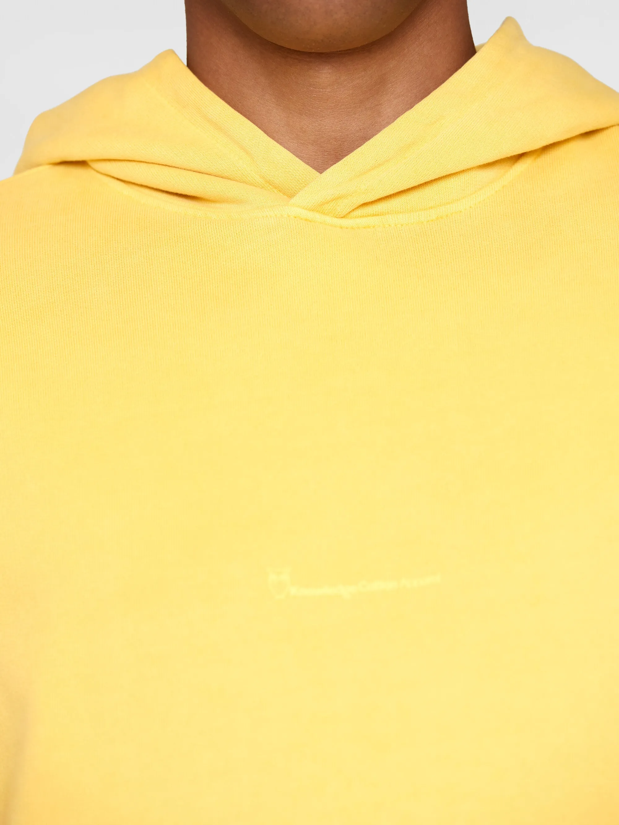 Loose fit hood sweat with logo chest print - GOTS/Vegan - Misted Yellow