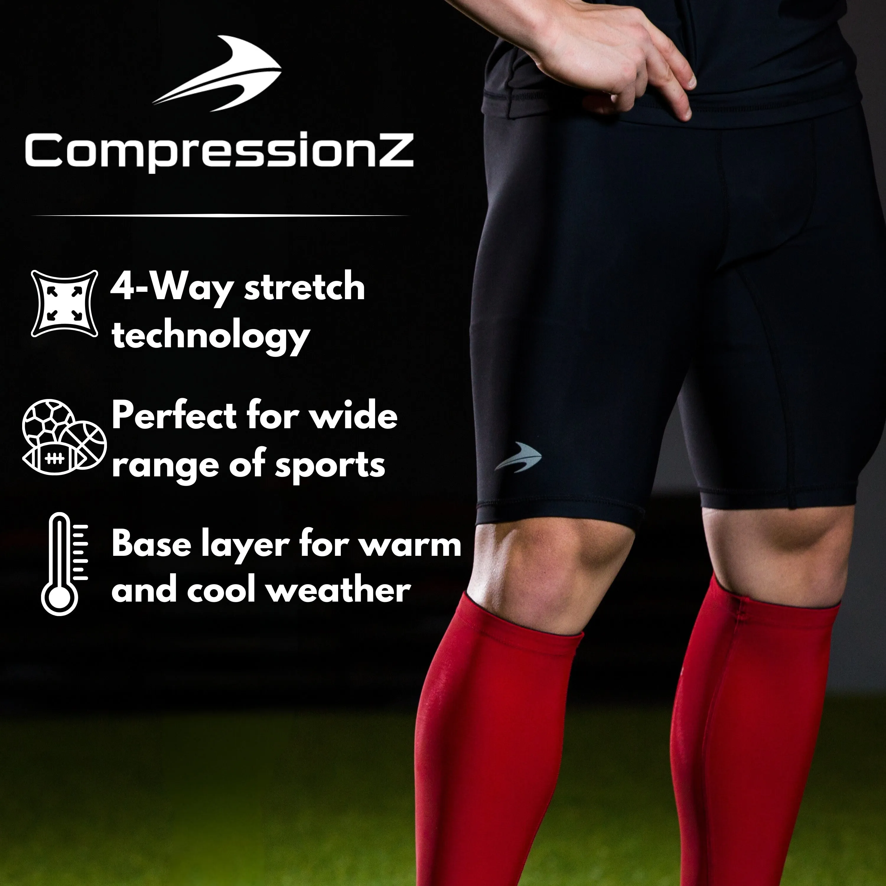 Men's 8" Polyester Compression Shorts W/ Pockets - Black