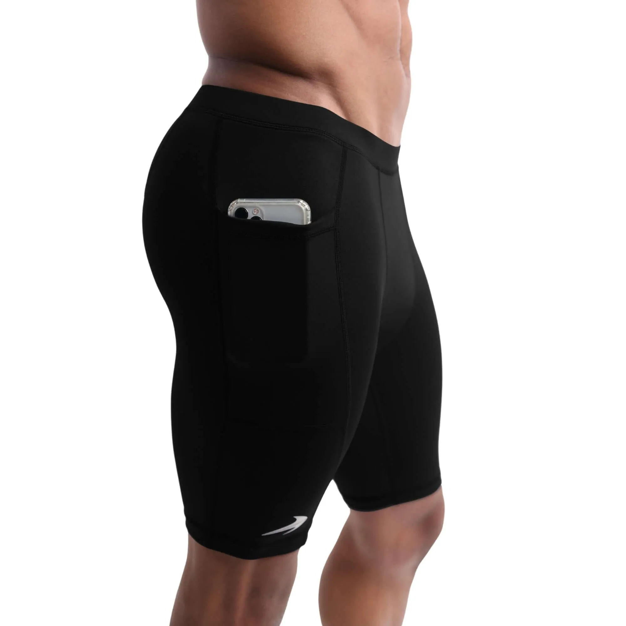 Men's 8" Polyester Compression Shorts W/ Pockets - Black