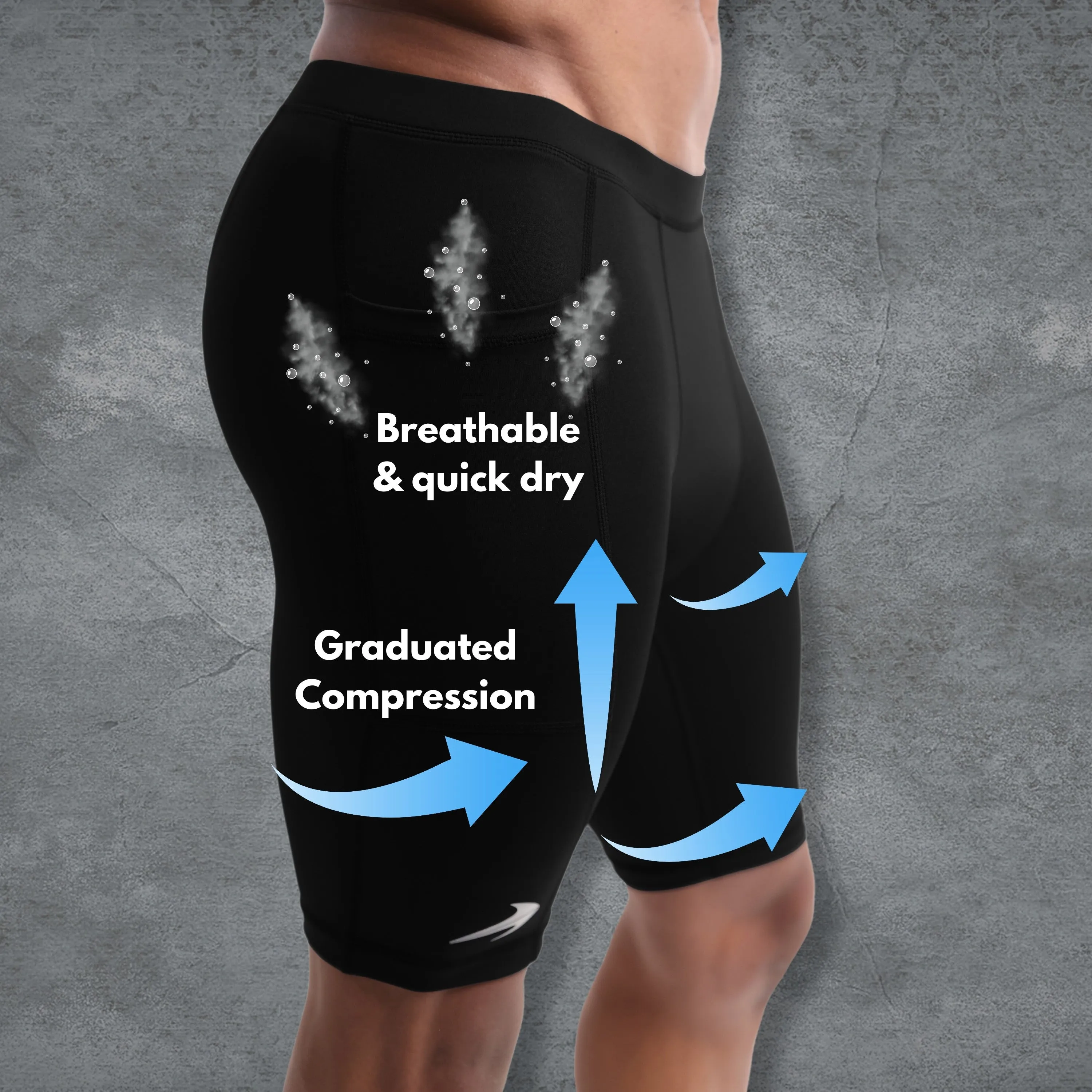 Men's 8" Polyester Compression Shorts W/ Pockets - Black