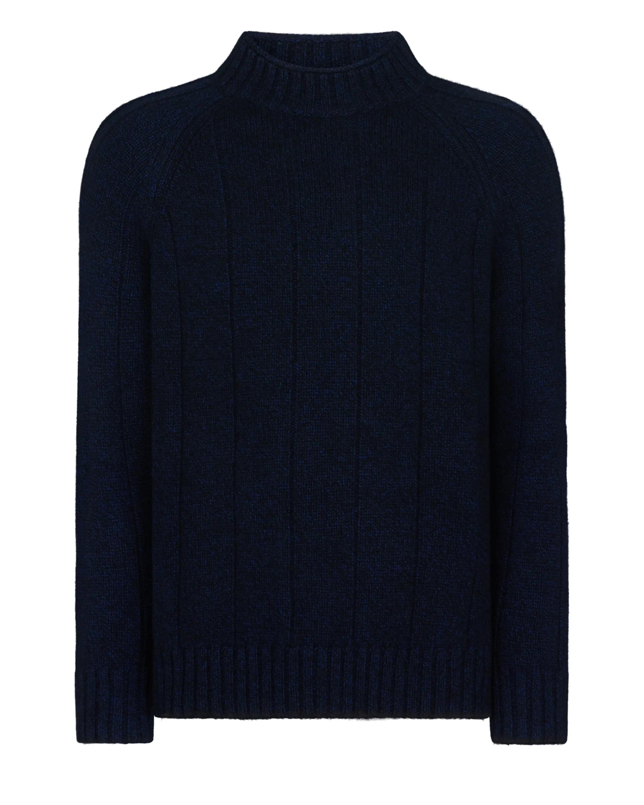 Men's Spitalfields Rib Funnel Neck Cashmere Jumper Navy Blue Melange