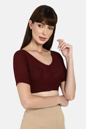 Naidu Hall Non-Wired Non-Padded Cotton Long Sleeve Blouse With Round Neck - Dark Maroon