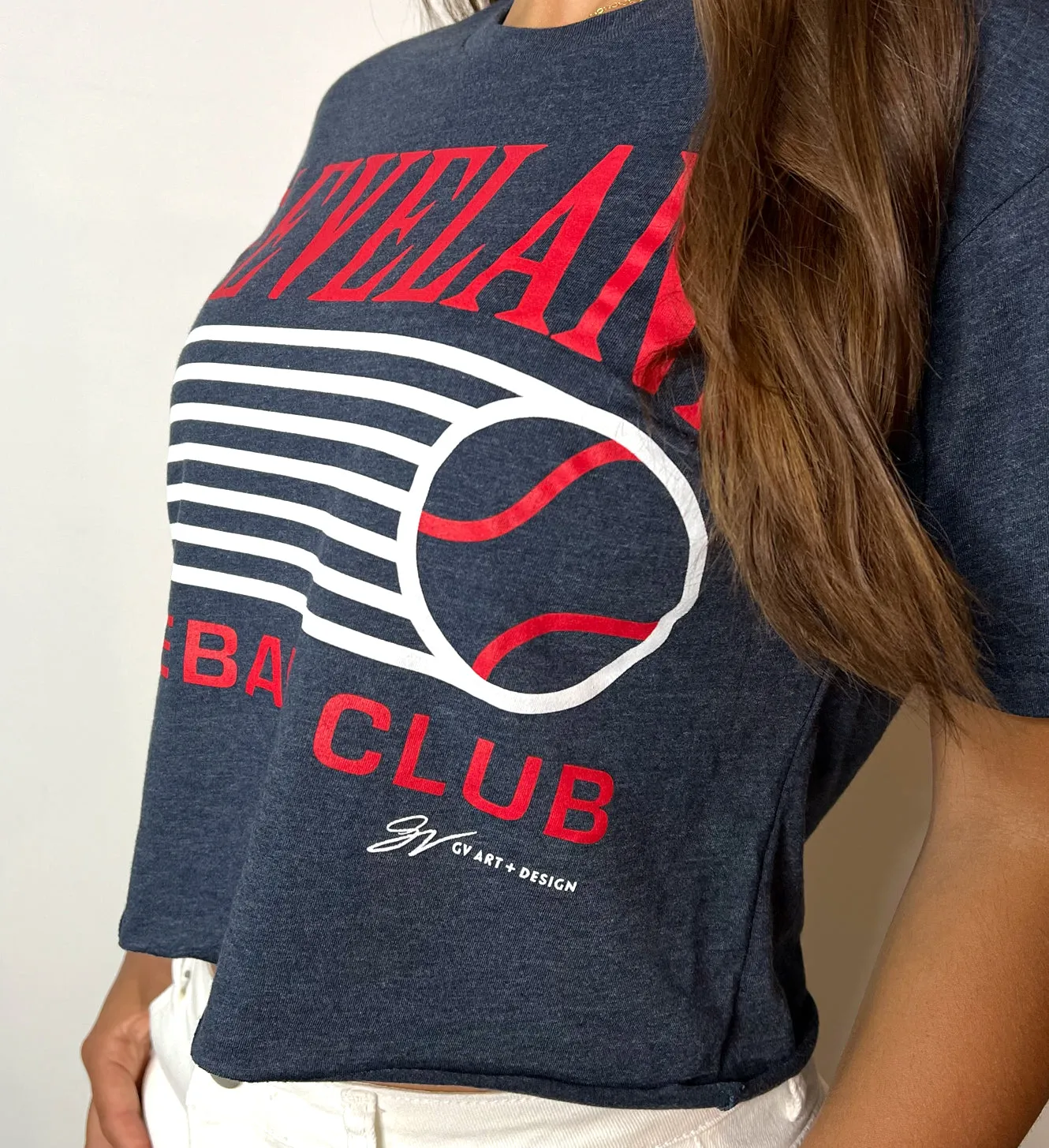 Navy Cleveland Baseball Club Cropped T shirt