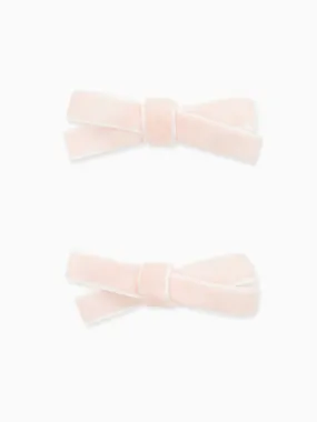 Pink Small Bow Velvet Girl Clips Set 2