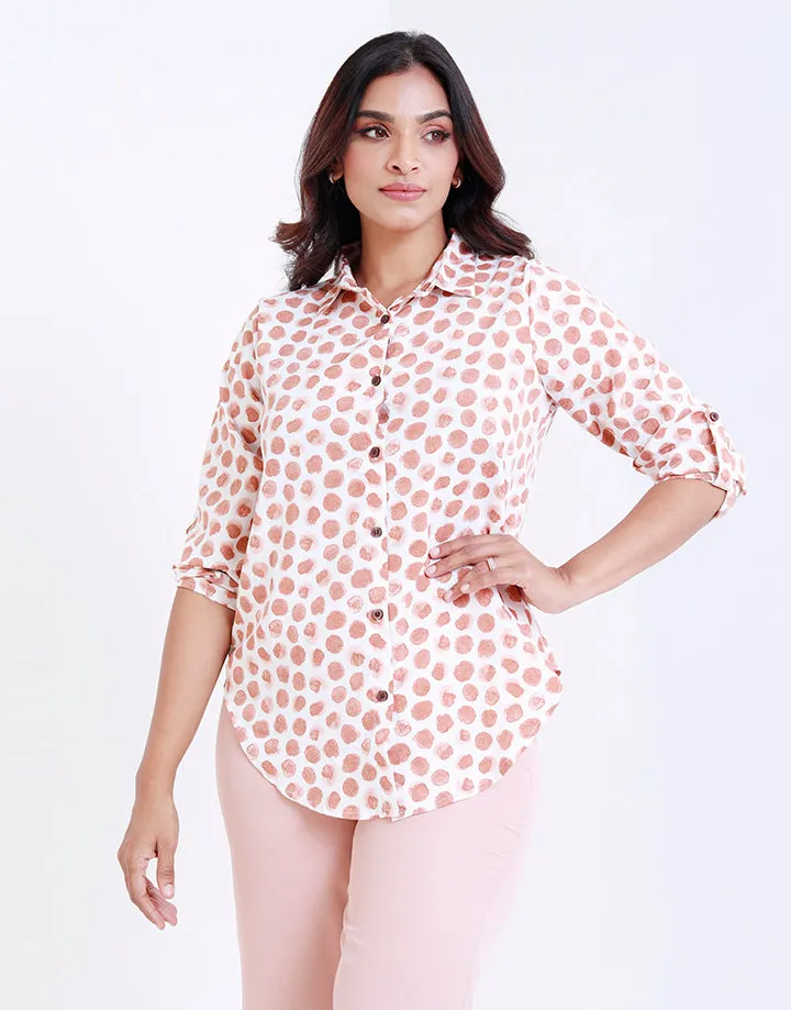 Printed Shirt Blouse with Tab Sleeves