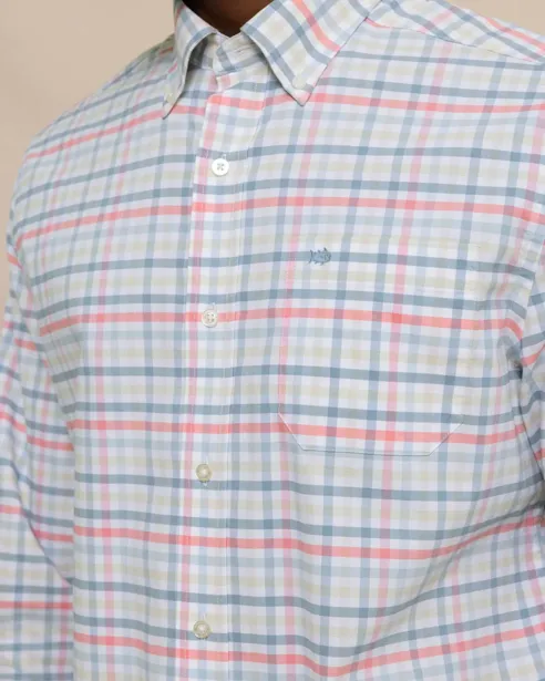 Southern Tide Coastal Passage Pelham Gingham Long Sleeve Sport Shirt - Geranium Pink