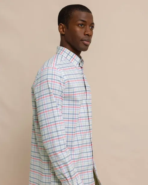 Southern Tide Coastal Passage Pelham Gingham Long Sleeve Sport Shirt - Geranium Pink