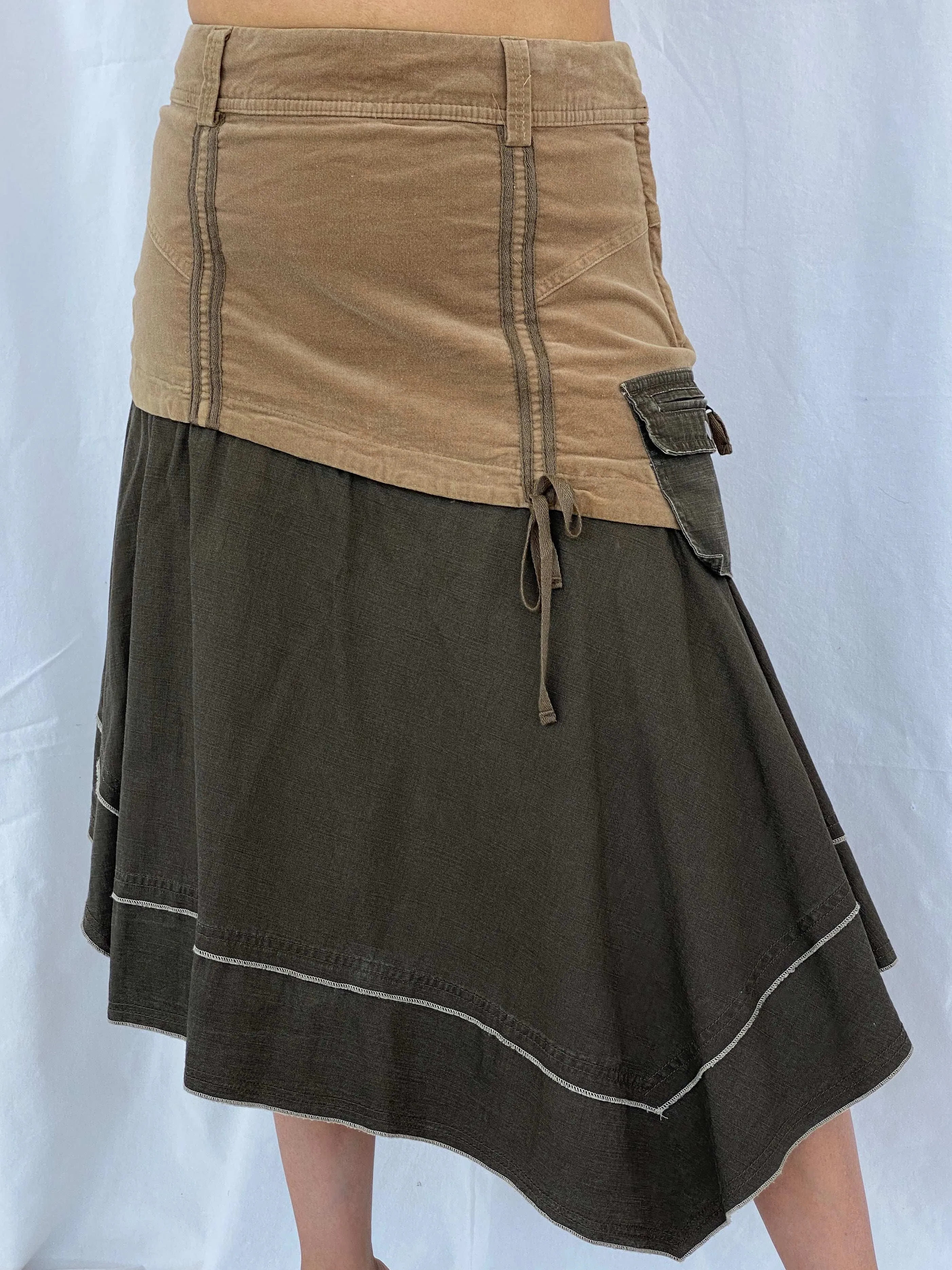 Vintage 90s Jacqueline Riu Asymmetric Midi Khaki Skirt Size L/XL