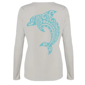 Women's Leaping Dolphin L/S Performance Tee in Sport Silver